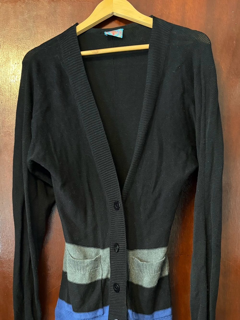 Tracy Reese Black Women's Button-Front Cardigan with Colorblock Hem